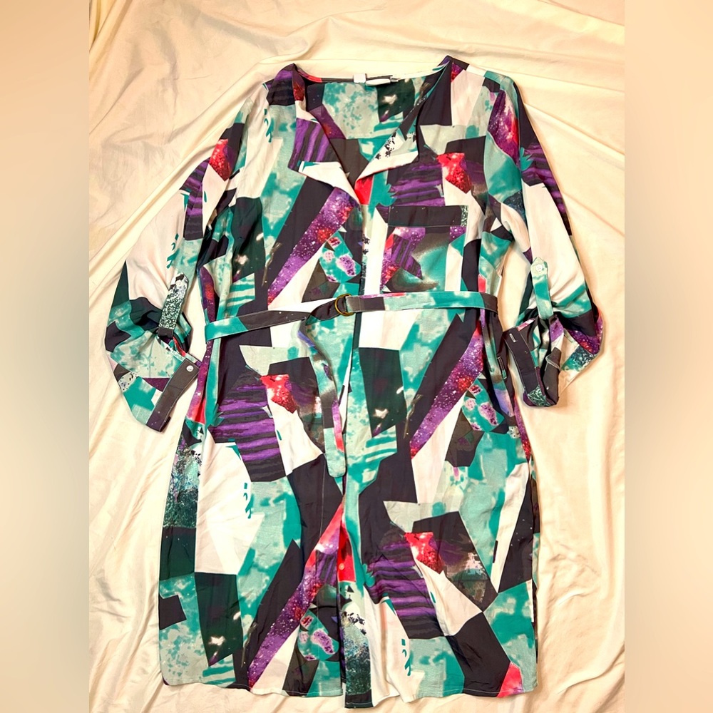 Junarose Black/Green Print Button-Up Shirt Dress